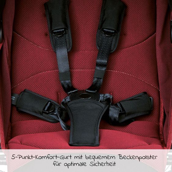 Gesslein Buggy & Sportwagen Smiloo Happy plus mit Liegeposition, höhenverstellbarer Schieber, bis 20 kg - Black-Tabak-Maroon