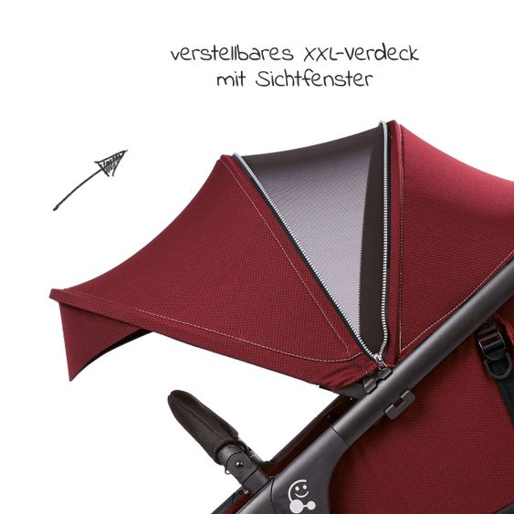 Gesslein Buggy & Sportwagen Smiloo Happy plus mit Liegeposition, höhenverstellbarer Schieber, bis 20 kg - Black-Tabak-Maroon