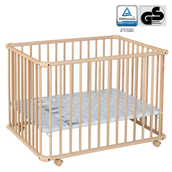 Geuther Laufgitter Belami Plus 3-fach höhenverstellbar mit 4 Rollen 76 x 97 cm - Lama - Natur