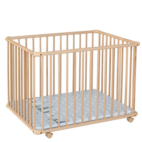 Geuther Laufgitter Belami Plus 3-fach höhenverstellbar mit 4 Rollen 76 x 97 cm - Lama - Natur