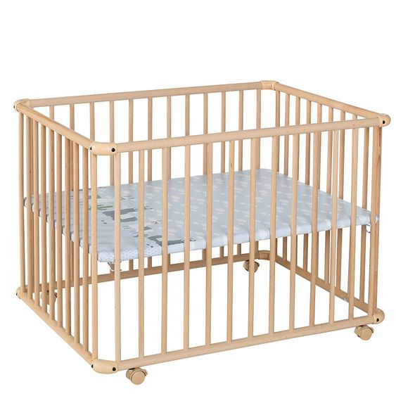 Geuther Laufgitter Belami Plus 3-fach höhenverstellbar mit 4 Rollen 76 x 97 cm - Lama - Natur
