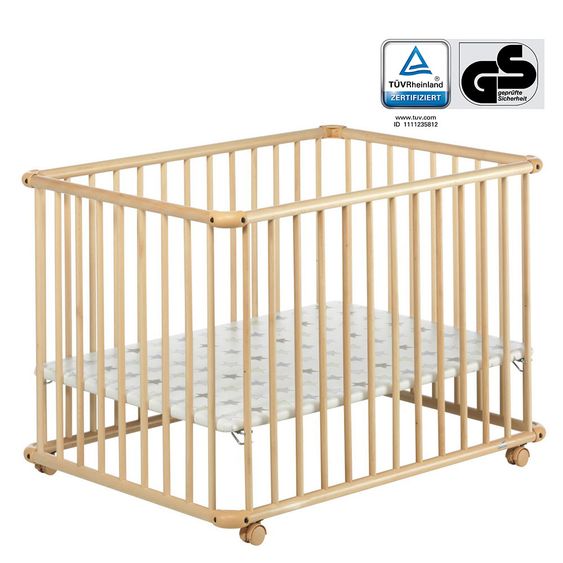 Geuther Laufgitter Belami Plus 3-fach höhenverstellbar mit 4 Rollen 76 x 97 cm - Sternchen - Natur