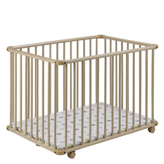 Geuther Laufgitter Belami Plus 3-fach höhenverstellbar mit 4 Rollen 76 x 97 cm - Sternchen - Natur