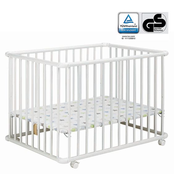 Geuther Laufgitter Belami Plus 3-fach höhenverstellbar mit 4 Rollen 76 x 97 cm - Sternchen - Weiß