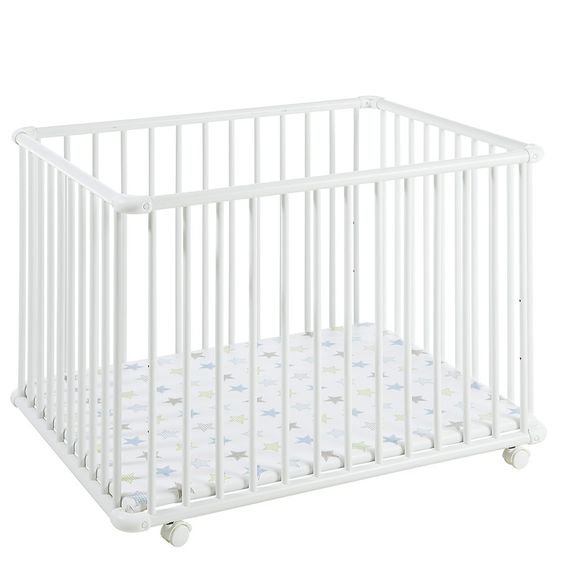 Geuther Laufgitter Belami Plus 3-fach höhenverstellbar mit 4 Rollen 76 x 97 cm - Sternchen - Weiß