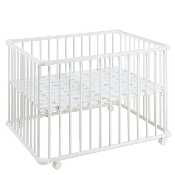 Geuther Laufgitter Belami Plus 3-fach höhenverstellbar mit 4 Rollen 76 x 97 cm - Sternchen - Weiß