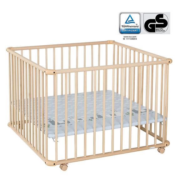 Geuther Laufgitter Belami Plus 3-fach höhenverstellbar mit 4 Rollen 97 x 97 cm - Lama - Natur