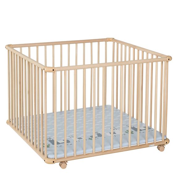 Geuther Laufgitter Belami Plus 3-fach höhenverstellbar mit 4 Rollen 97 x 97 cm - Lama - Natur