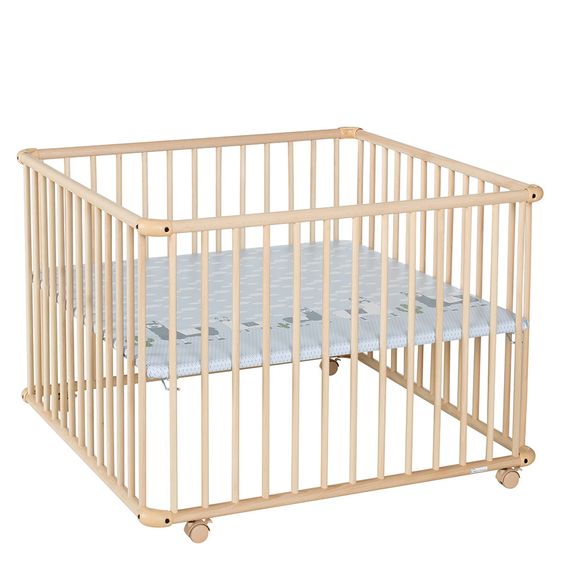 Geuther Laufgitter Belami Plus 3-fach höhenverstellbar mit 4 Rollen 97 x 97 cm - Lama - Natur