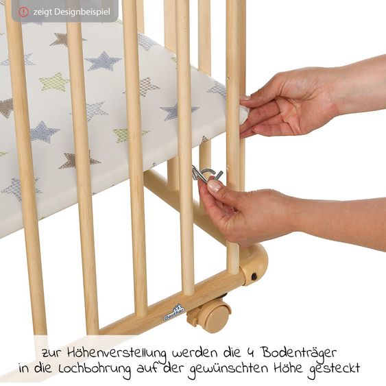 Geuther Laufgitter Belami Plus 3-fach höhenverstellbar mit 4 Rollen 97 x 97 cm - Lama - Natur