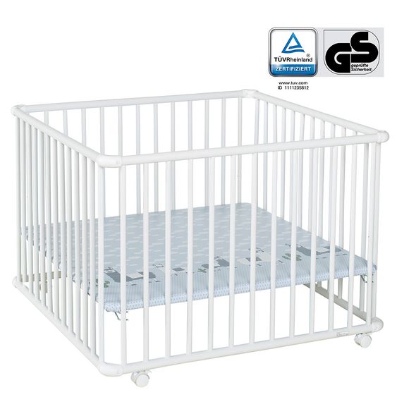 Geuther Laufgitter Belami Plus 3-fach höhenverstellbar mit 4 Rollen 97 x 97 cm - Lama - Weiß