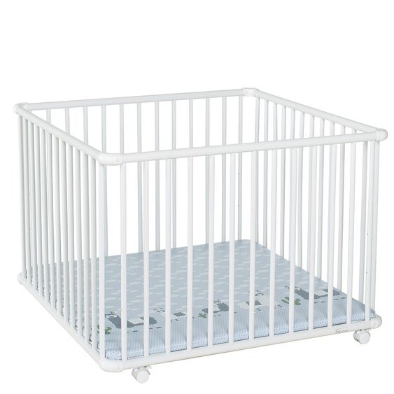 Geuther Laufgitter Belami Plus 3-fach höhenverstellbar mit 4 Rollen 97 x 97 cm - Lama - Weiß