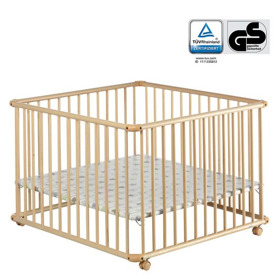 Geuther Laufgitter Belami Plus 3-fach höhenverstellbar mit 4 Rollen 97 x 97 cm - Sternchen - Natur