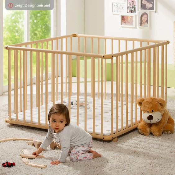 Geuther Laufgitter Belami Plus 3-fach höhenverstellbar mit 4 Rollen 97 x 97 cm - Sternchen - Natur