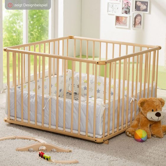 Geuther Laufgitter Belami Plus 3-fach höhenverstellbar mit 4 Rollen 97 x 97 cm - Sternchen - Natur