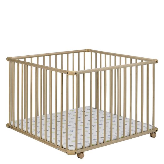 Geuther Laufgitter Belami Plus 3-fach höhenverstellbar mit 4 Rollen 97 x 97 cm - Sternchen - Natur