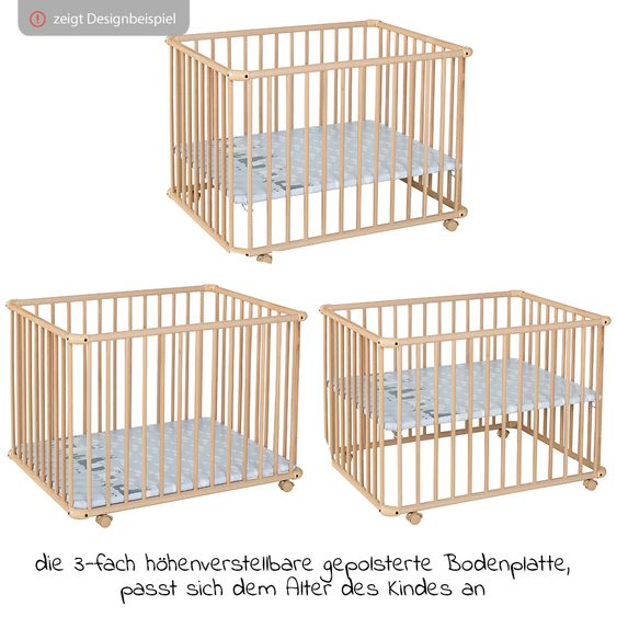 Geuther Laufgitter Belami Plus 3-fach höhenverstellbar mit 4 Rollen 97 x 97 cm - Sternchen - Natur