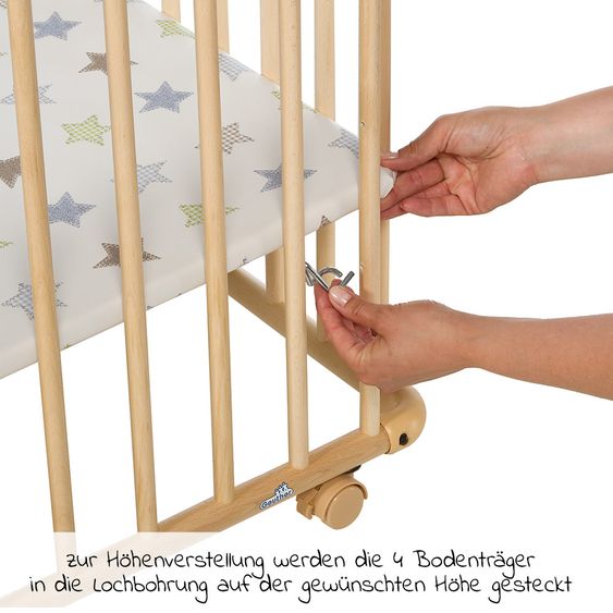 Geuther Laufgitter Belami Plus 3-fach höhenverstellbar mit 4 Rollen 97 x 97 cm - Sternchen - Natur