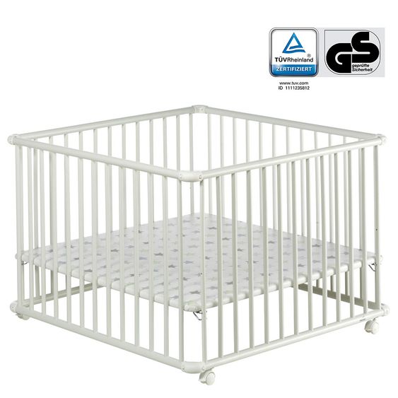 Geuther Laufgitter Belami Plus 3-fach höhenverstellbar mit 4 Rollen 97 x 97 cm - Sternchen - Weiß