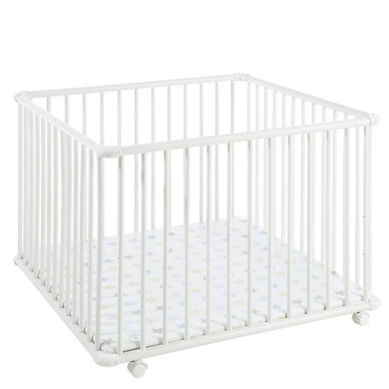 Geuther Laufgitter Belami Plus 3-fach höhenverstellbar mit 4 Rollen 97 x 97 cm - Sternchen - Weiß