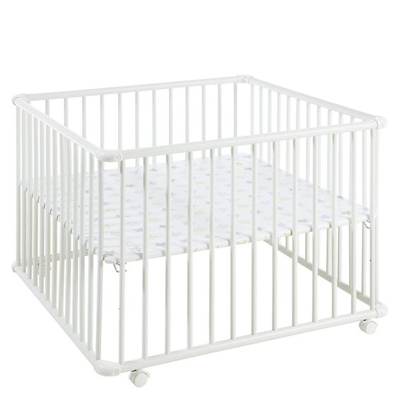 Geuther Laufgitter Belami Plus 3-fach höhenverstellbar mit 4 Rollen 97 x 97 cm - Sternchen - Weiß
