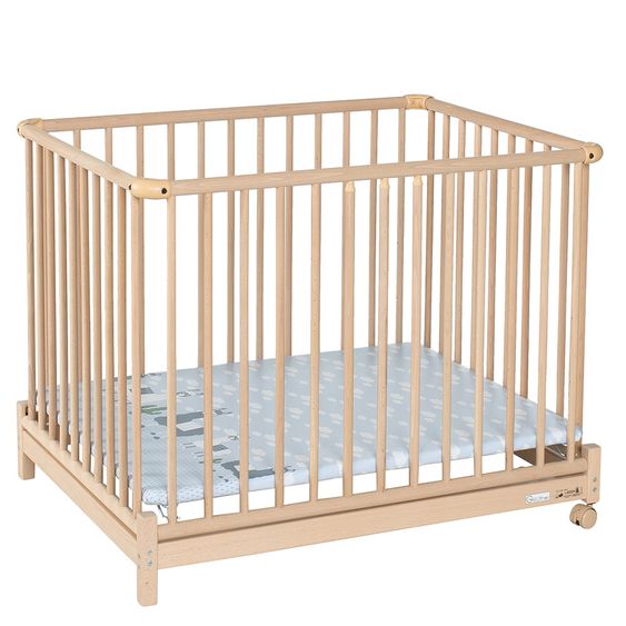 Geuther Laufgitter Euro Parc Plus zusammenklappbar, 3-fach höhenverstellbar mit 2 Rollen 76 x 97 cm - Lama - Natur