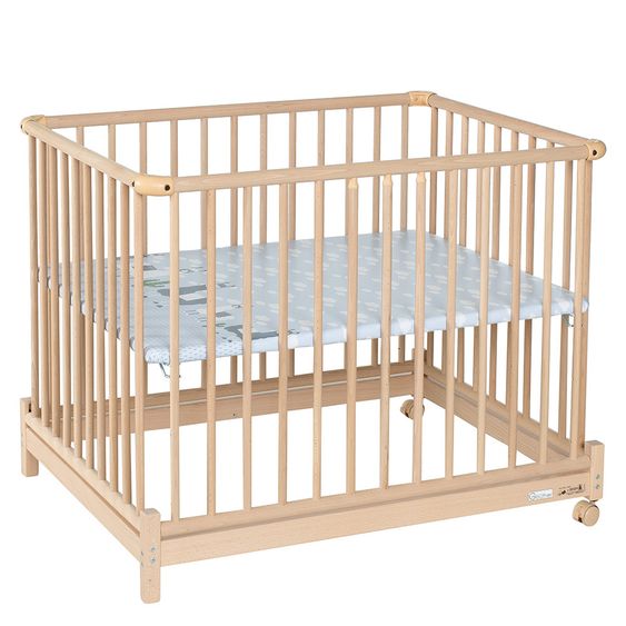 Geuther Laufgitter Euro Parc Plus zusammenklappbar, 3-fach höhenverstellbar mit 2 Rollen 76 x 97 cm - Lama - Natur