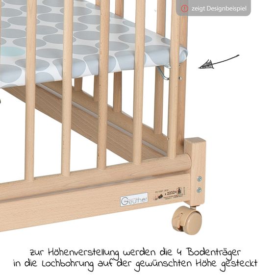 Geuther Laufgitter Euro Parc Plus zusammenklappbar, 3-fach höhenverstellbar mit 2 Rollen 76 x 97 cm - Lama - Natur