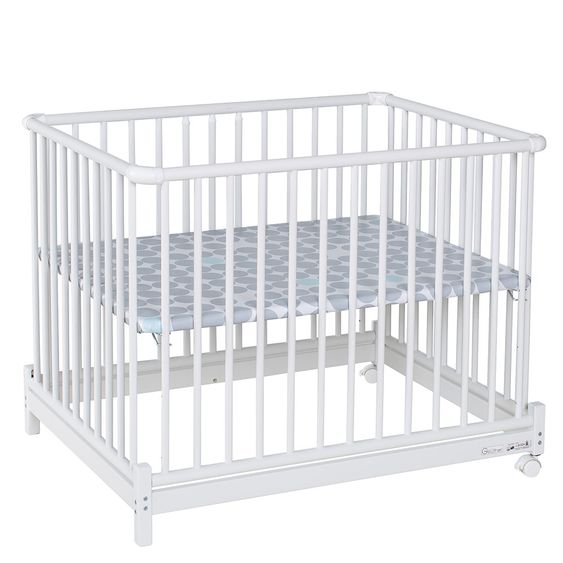 Geuther Laufgitter Euro Parc Plus zusammenklappbar, 3-fach höhenverstellbar mit 2 Rollen 76 x 97 cm - Punkte - Weiß