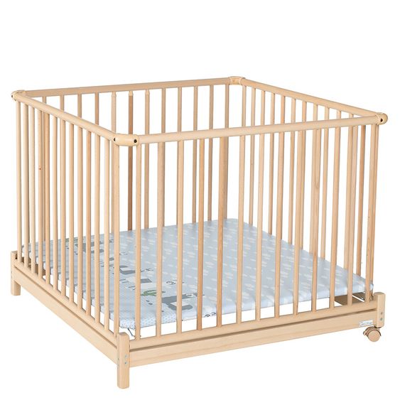 Geuther Laufgitter Euro Parc Plus zusammenklappbar, 3-fach höhenverstellbar mit 2 Rollen 97 x 97 cm - Lama - Natur