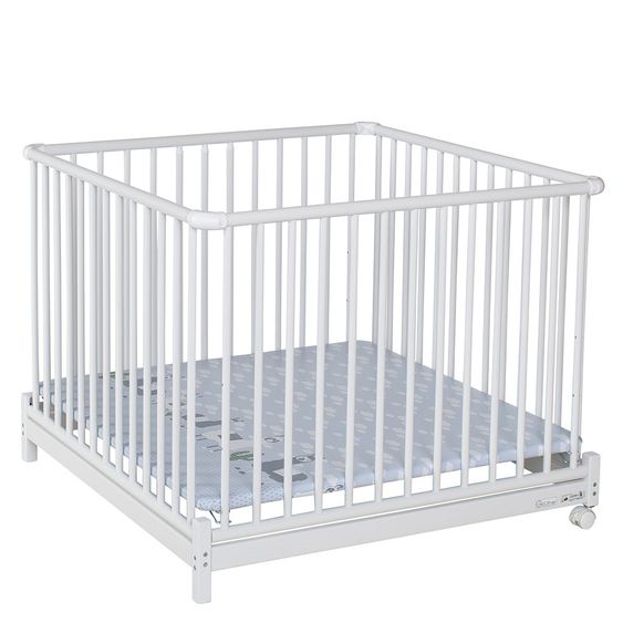 Geuther Laufgitter Euro Parc Plus zusammenklappbar, 3-fach höhenverstellbar mit 2 Rollen 97 x 97 cm - Lama - Weiß
