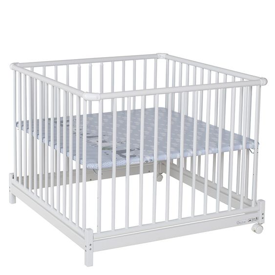 Geuther Laufgitter Euro Parc Plus zusammenklappbar, 3-fach höhenverstellbar mit 2 Rollen 97 x 97 cm - Lama - Weiß