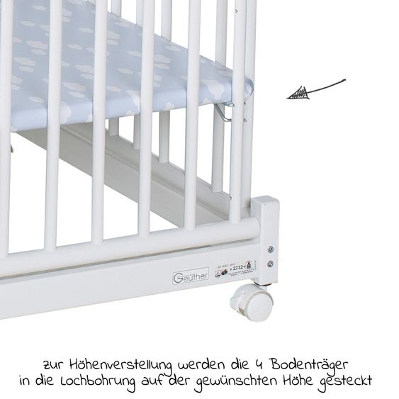 Geuther Laufgitter Euro Parc Plus zusammenklappbar, 3-fach höhenverstellbar mit 2 Rollen 97 x 97 cm - Lama - Weiß