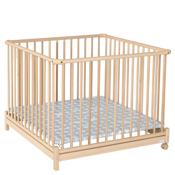 Geuther Laufgitter Euro Parc Plus zusammenklappbar, 3-fach höhenverstellbar mit 2 Rollen 97 x 97 cm - Punkte - Natur