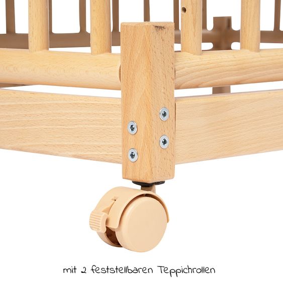 Geuther Laufgitter Euro Parc Plus zusammenklappbar, 3-fach höhenverstellbar mit 2 Rollen 97 x 97 cm - Punkte - Natur