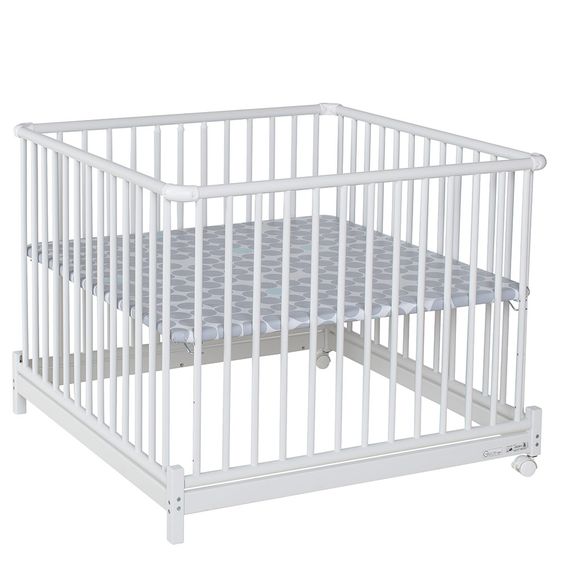 Geuther Laufgitter Euro Parc Plus zusammenklappbar, 3-fach höhenverstellbar mit 2 Rollen 97 x 97 cm - Punkte - Weiß