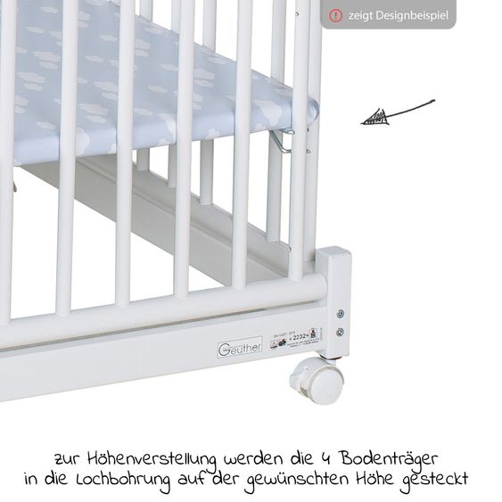 Geuther Laufgitter Euro Parc Plus zusammenklappbar, 3-fach höhenverstellbar mit 2 Rollen 97 x 97 cm - Punkte - Weiß
