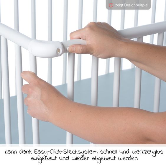 Geuther Laufgitter Euro Parc Plus zusammenklappbar, 3-fach höhenverstellbar mit 2 Rollen 97 x 97 cm - Punkte - Weiß