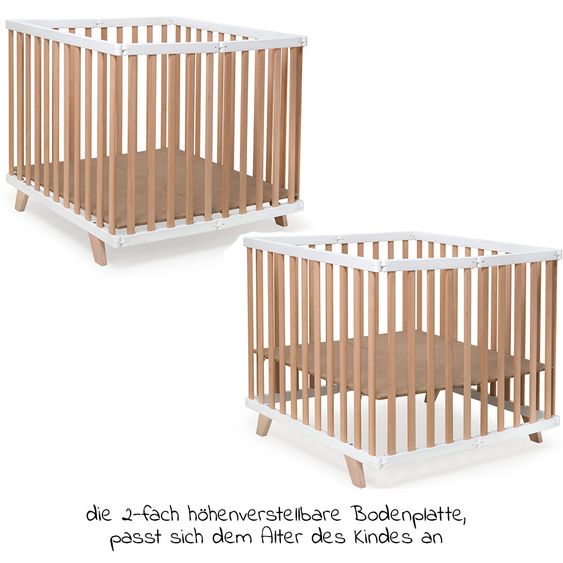 Geuther Laufgitter Lasse zusammenfaltbar, 2-fach höhenverstellbar mit 2 Rollen 75 x 96 cm - Natur Weiß