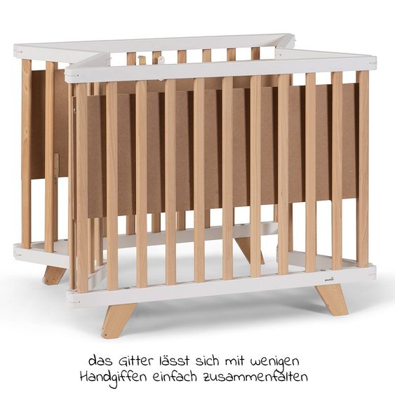 Geuther Laufgitter Lasse zusammenfaltbar, 2-fach höhenverstellbar mit 2 Rollen 75 x 96 cm - Natur Weiß