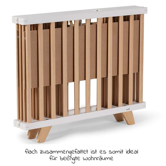 Geuther Laufgitter Lasse zusammenfaltbar, 2-fach höhenverstellbar mit 2 Rollen 75 x 96 cm - Natur Weiß