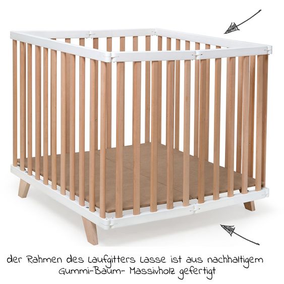 Geuther Laufgitter Lasse zusammenfaltbar, 2-fach höhenverstellbar mit 2 Rollen 75 x 96 cm - Natur Weiß