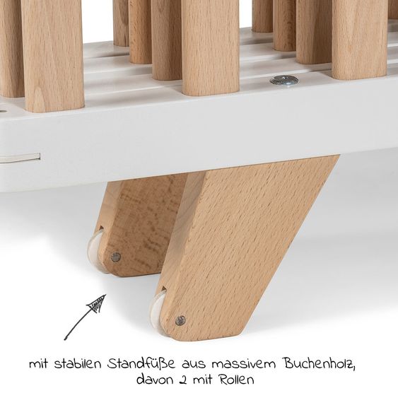 Geuther Laufgitter Lasse zusammenfaltbar, 2-fach höhenverstellbar mit 2 Rollen 75 x 96 cm - Natur Weiß