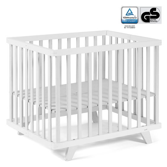 Geuther Playpen Lasse foldable, 2-fold height adjustable with 2 wheels 75 x 96 cm - White