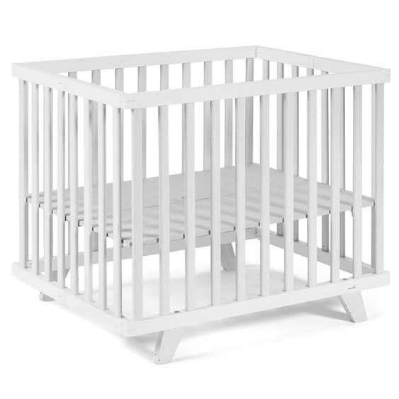 Geuther Playpen Lasse foldable, 2-fold height adjustable with 2 wheels 75 x 96 cm - White