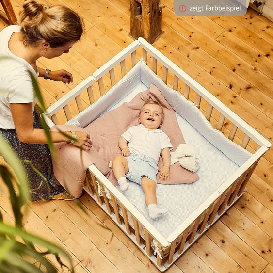 Geuther Playpen Lasse foldable, 2-fold height adjustable with 2 wheels 75 x 96 cm - White