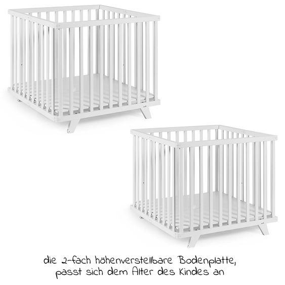 Geuther Playpen Lasse foldable, 2-fold height adjustable with 2 wheels 75 x 96 cm - White