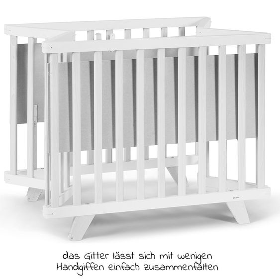Geuther Playpen Lasse foldable, 2-fold height adjustable with 2 wheels 75 x 96 cm - White