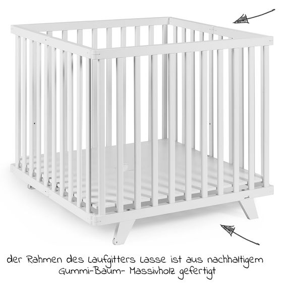 Geuther Playpen Lasse foldable, 2-fold height adjustable with 2 wheels 75 x 96 cm - White