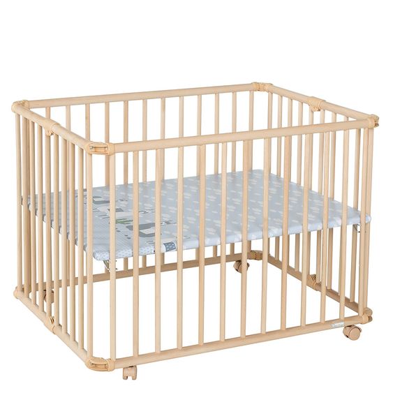 Geuther Laufgitter Lucilee Plus zusammenfaltbar, 3-fach höhenverstellbar mit 4 Rollen 76,2 x 97,4 cm - Lama - Natur